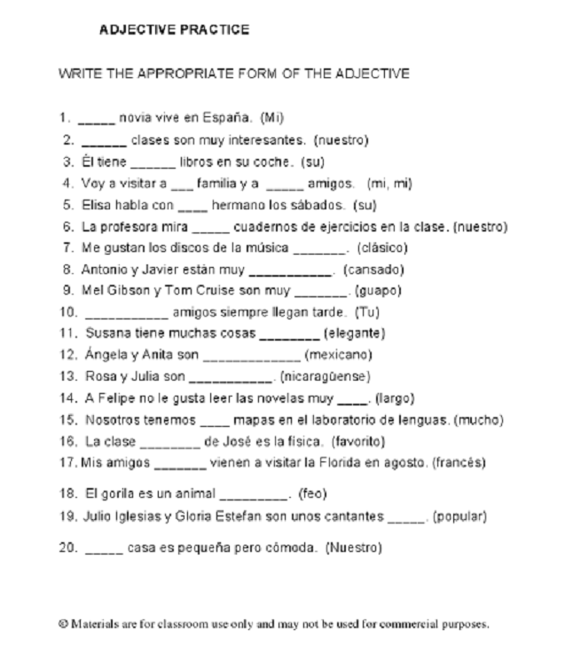 Adjectives Spanish Lesson